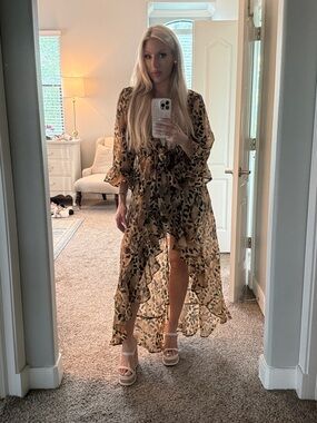 Leopard Print High-Low swim cover up